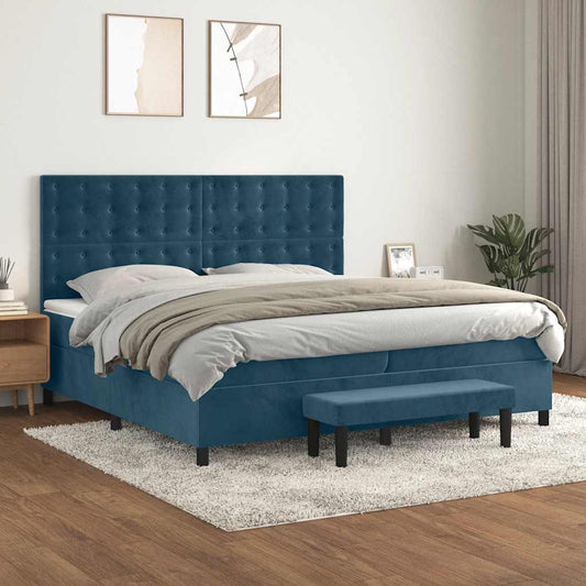 vidaXL Κρεβάτι Boxspring με Στρώμα Σκούρο Μπλε 200x200 εκ. Βελούδινο