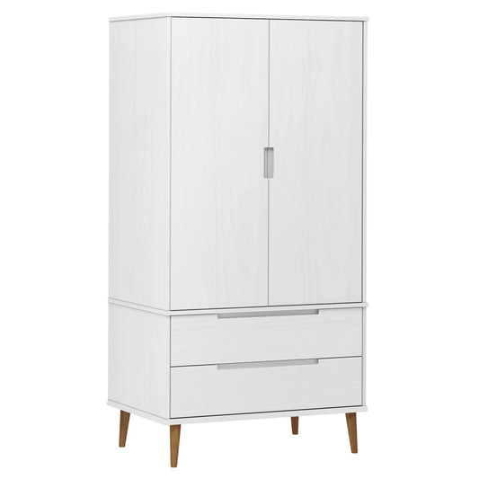 vidaXL Ντουλάπα MOLDE Λευκή 90x55x175 εκ. από Μασίφ Ξύλο Πεύκου