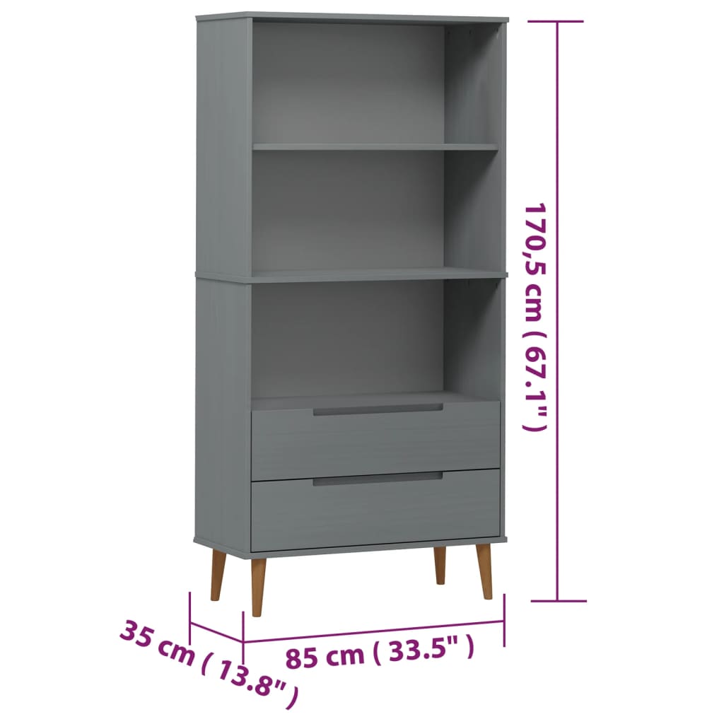 vidaXL Βιβλιοθήκη MOLDE Γκρι 85x35x170,5 εκ. από Μασίφ Ξύλο Πεύκου