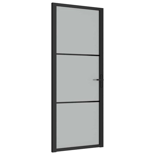 vidaXL Εσωτερική Πόρτα 83 x 201,5 εκ. Μαύρο Ματ Γυαλί και Αλουμίνιο