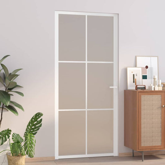 vidaXL Εσωτερική Πόρτα 93x201,5 εκ. Λευκό Ματ Γυαλί και Αλουμίνιο