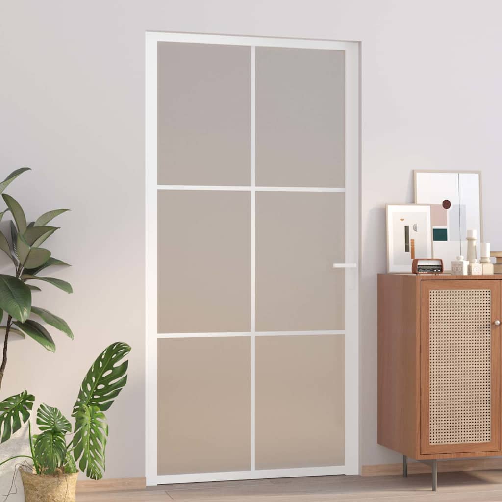 vidaXL Εσωτερική Πόρτα 102,5x201,5 εκ. Λευκή Ματ Γυαλί και Αλουμίνιο