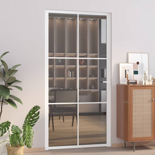vidaXL Εσωτερική Πόρτα 102,5x201,5 εκ. Λευκή ESG Γυαλί και Αλουμίνιο