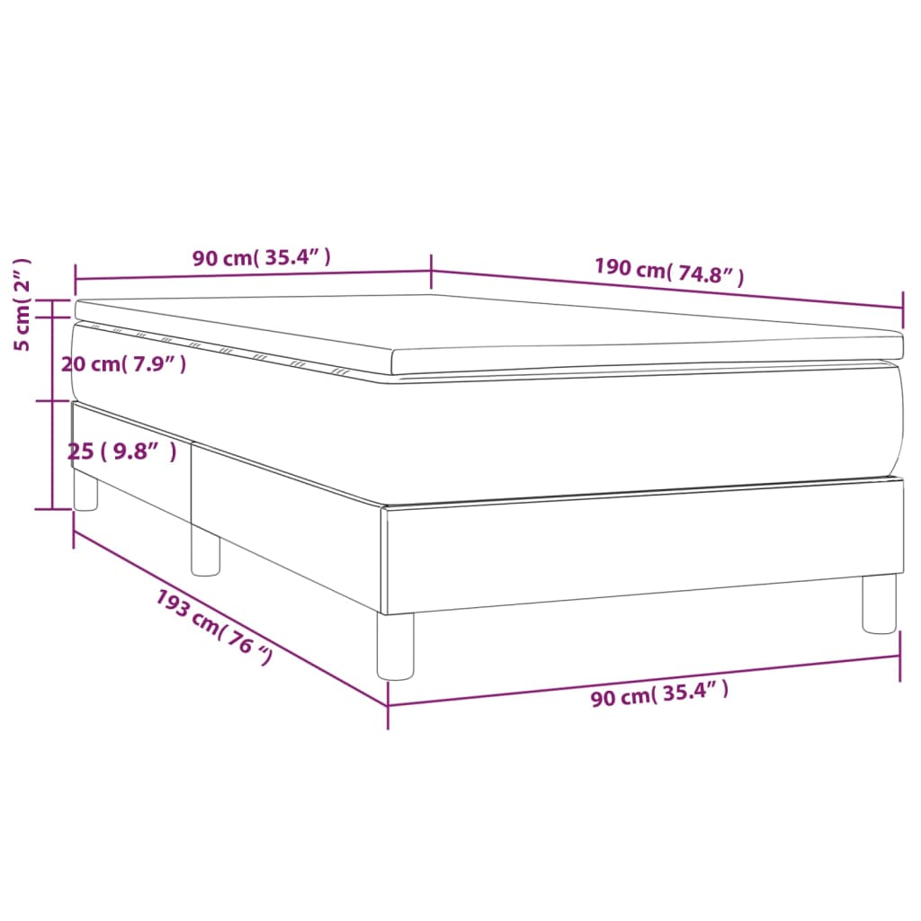 vidaXL Κρεβάτι Boxspring με Στρώμα Ανοιχτό Γκρι 90x190 εκ. Υφασμάτινο