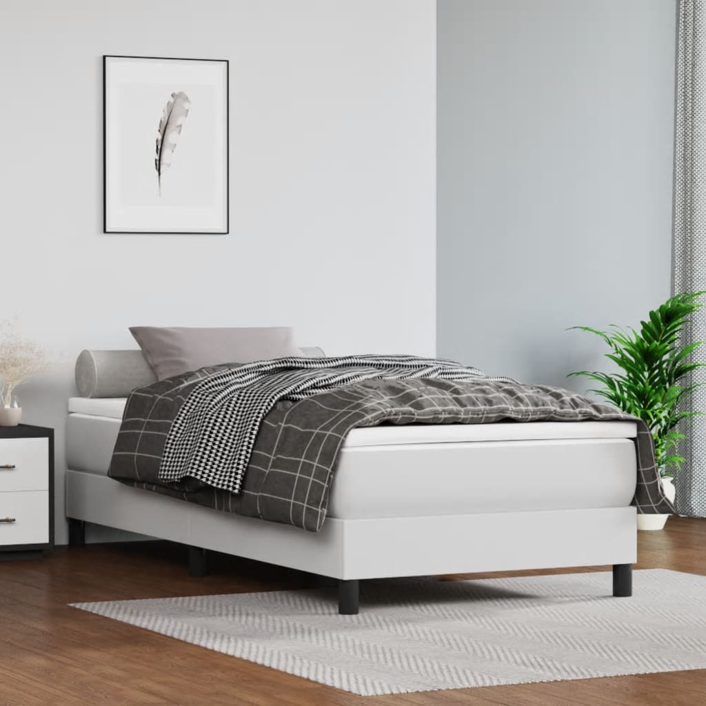 vidaXL Κρεβάτι Boxspring με Στρώμα Λευκό 90x200εκ. από Συνθετικό Δέρμα