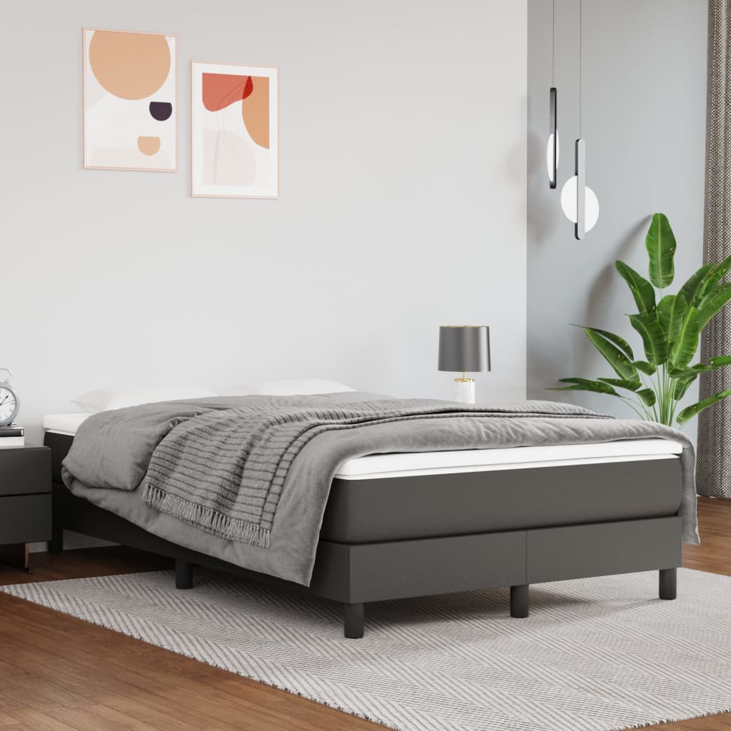 vidaXL Κρεβάτι Boxspring με Στρώμα Γκρι 120x200εκ. από Συνθετικό Δέρμα