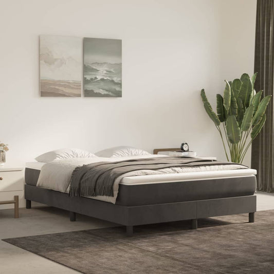 vidaXL Κρεβάτι Boxspring με Στρώμα Σκούρο Γκρι 140x190 εκ. Βελούδινο