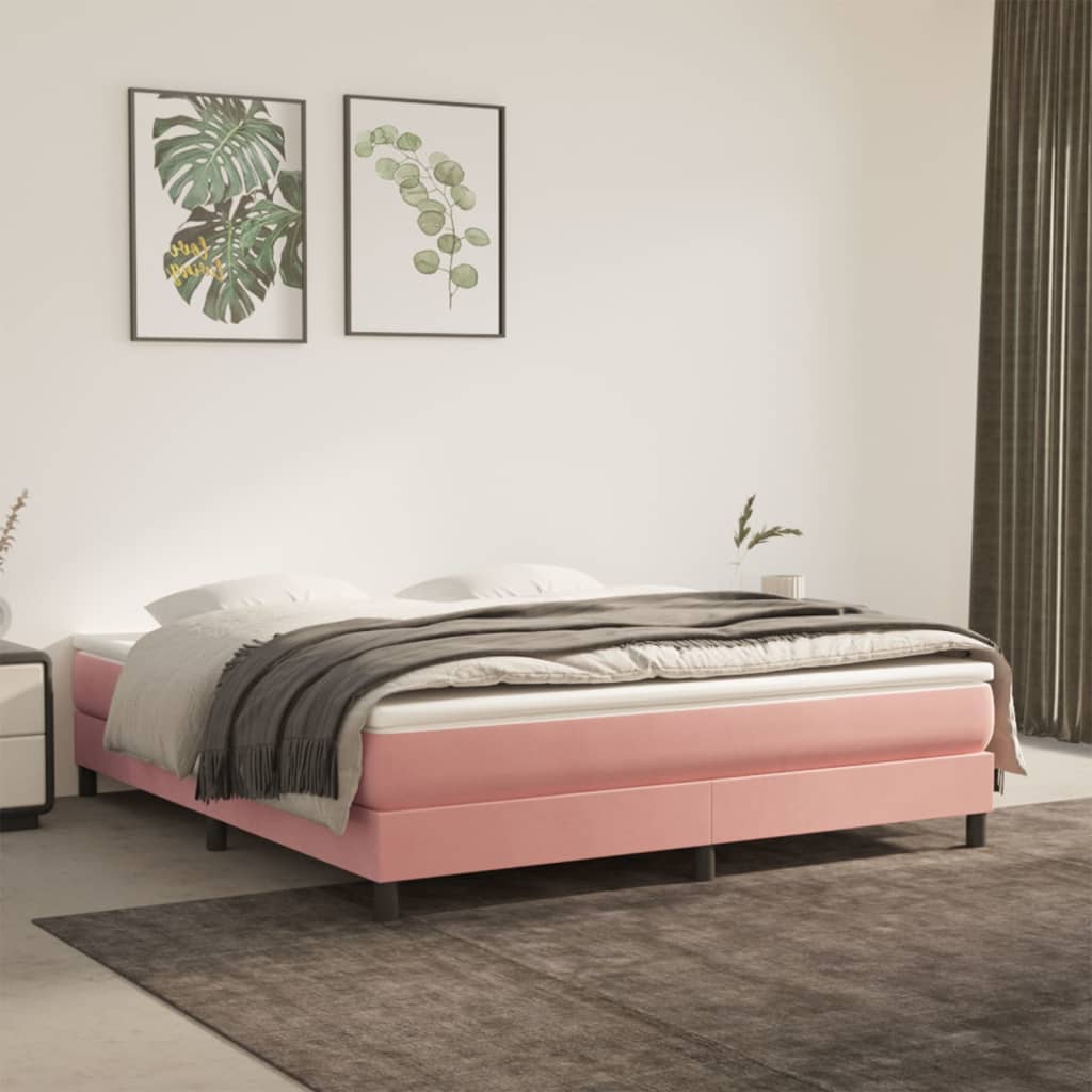 vidaXL Κρεβάτι Boxspring με Στρώμα Ροζ 180x200 εκ. Βελούδινο