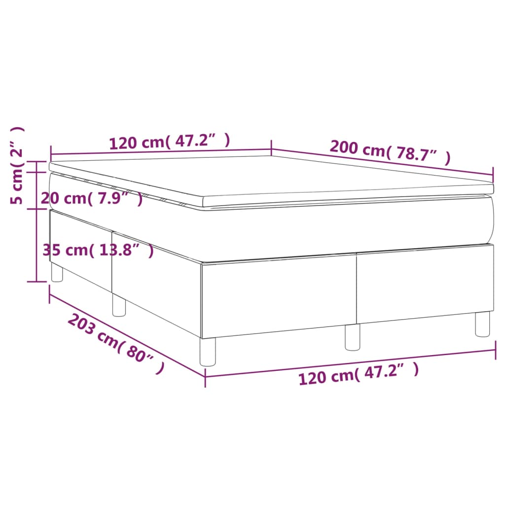 vidaXL Κρεβάτι Boxspring με Στρώμα Μαύρο 120x200 εκ. Υφασμάτινο