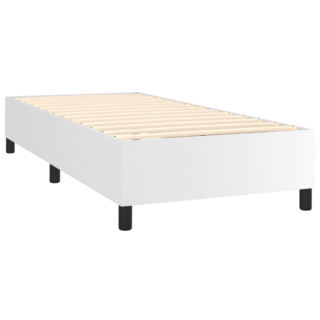 vidaXL Κρεβάτι Boxspring με Στρώμα Λευκό 90x190εκ. από Συνθετικό Δέρμα