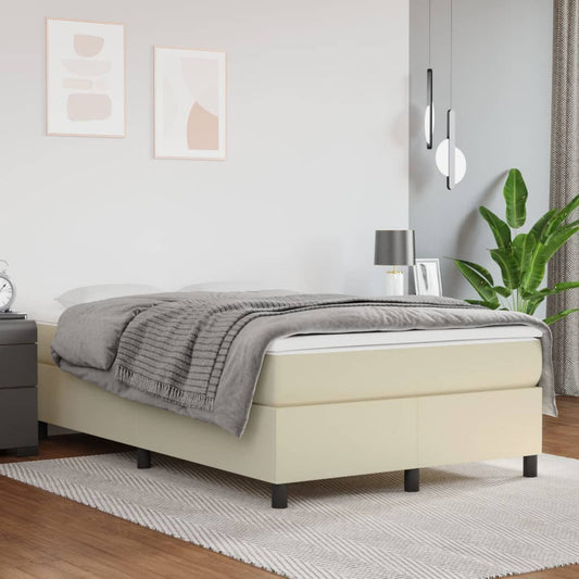vidaXL Κρεβάτι Boxspring με Στρώμα Κρεμ 120x200εκ. από Συνθετικό Δέρμα