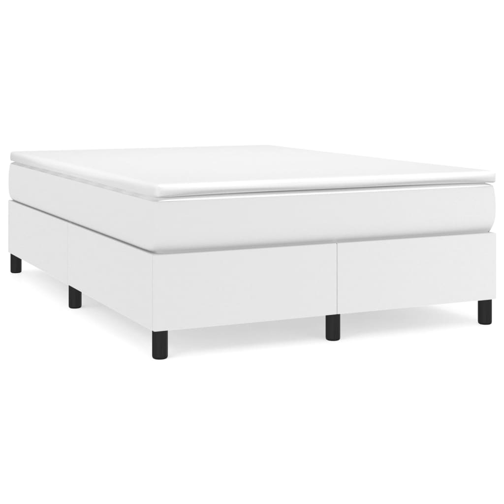 vidaXL Κρεβάτι Boxspring με Στρώμα Λευκό 140x190εκ.από Συνθετικό Δέρμα