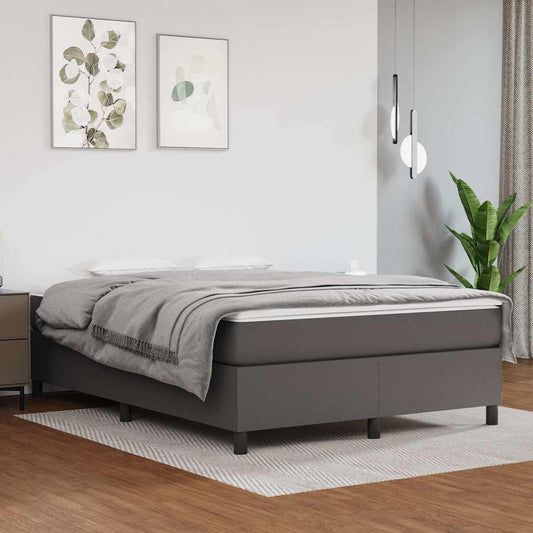 vidaXL Κρεβάτι Boxspring με Στρώμα Γκρι 140x200εκ. από Συνθετικό Δέρμα