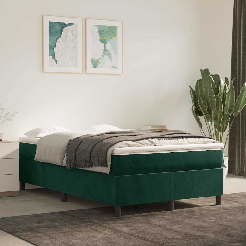 vidaXL Κρεβάτι Boxspring με Στρώμα Σκούρο Πράσινο 120x200εκ. Βελούδινο