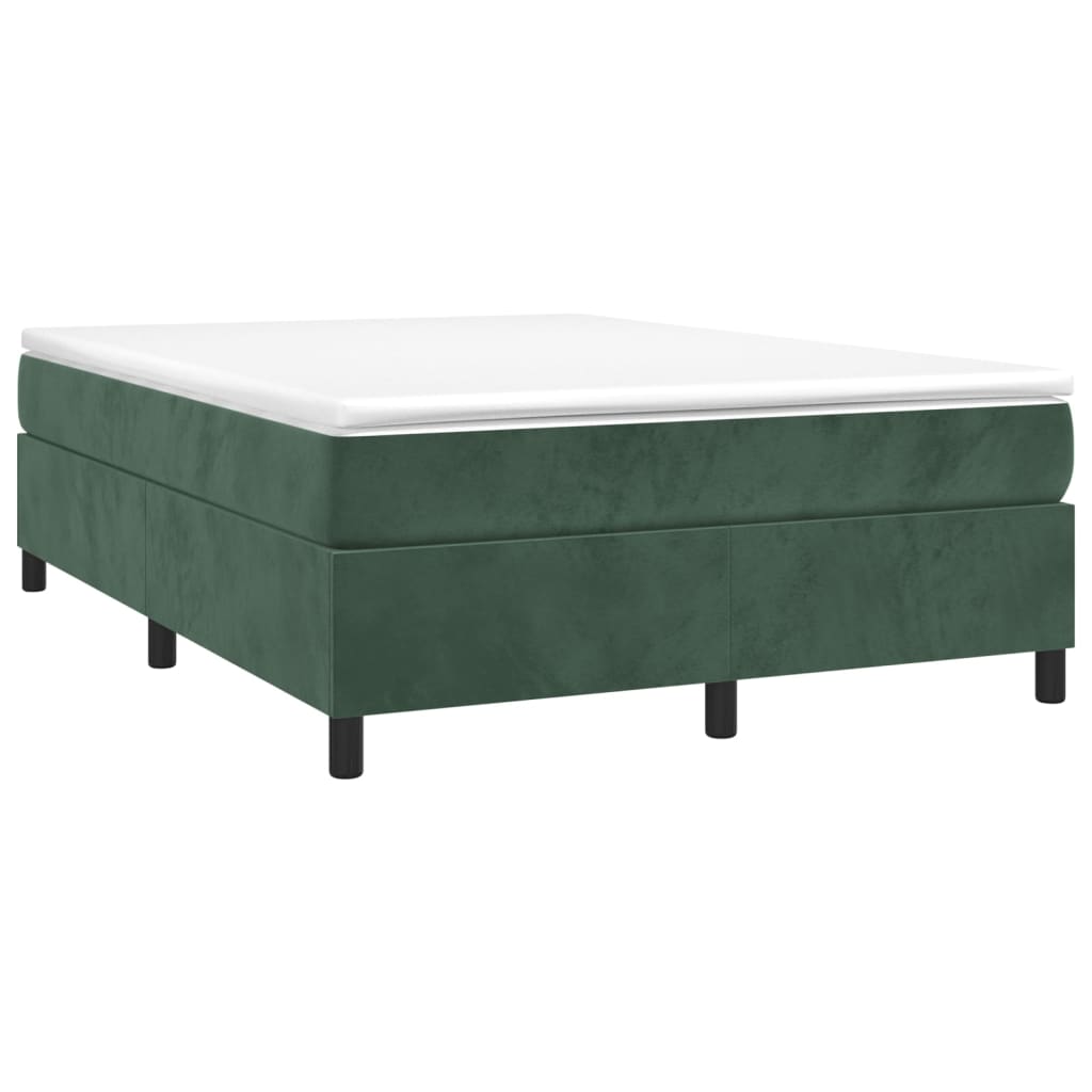 vidaXL Κρεβάτι Boxspring με Στρώμα Σκούρο Πράσινο 140x190εκ. Βελούδινο