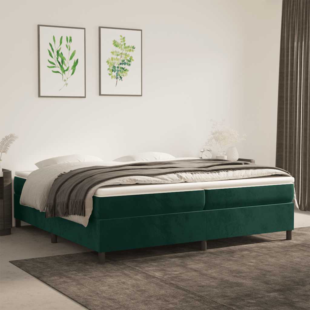 vidaXL Κρεβάτι Boxspring με Στρώμα Σκούρο Πράσινο 200x200εκ. Βελούδινο