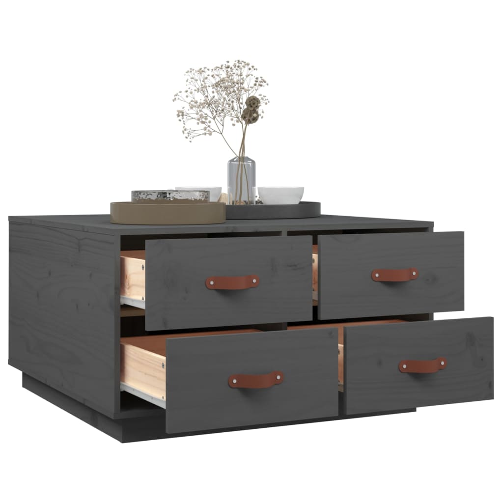 vidaXL Τραπεζάκι Σαλονιού Γκρι 80 x 80 x 45 εκ. από Μασίφ Ξύλο Πεύκου