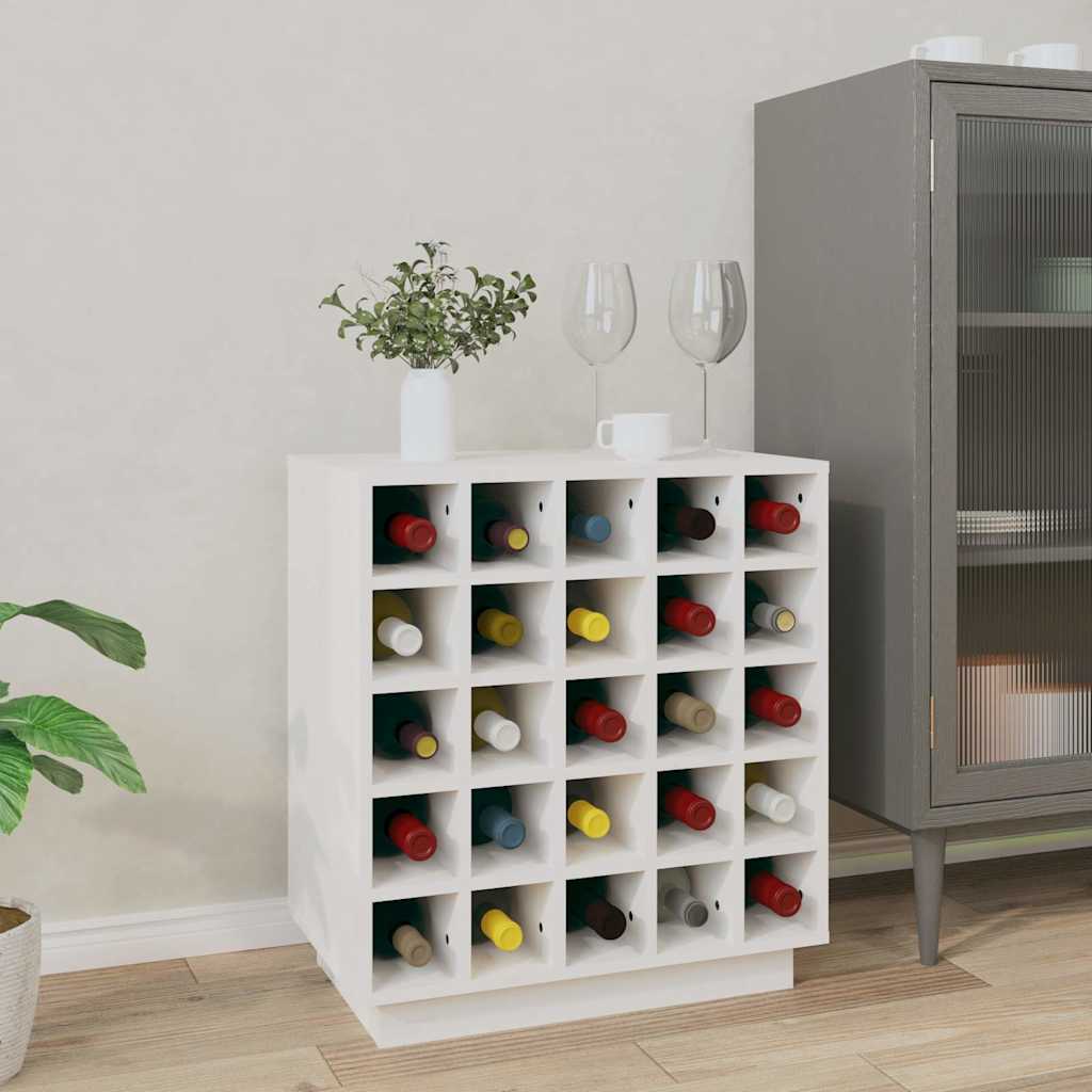 vidaXL Κάβα Κρασιών Λευκή 55,5 x 34 x 61 εκ. από Μασίφ Ξύλο Πεύκου