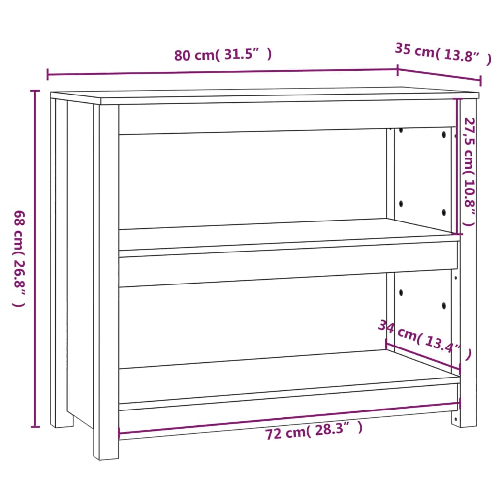 vidaXL Βιβλιοθήκη Μελί 80 x 35 x 68 εκ. από Μασίφ Ξύλο Πεύκου