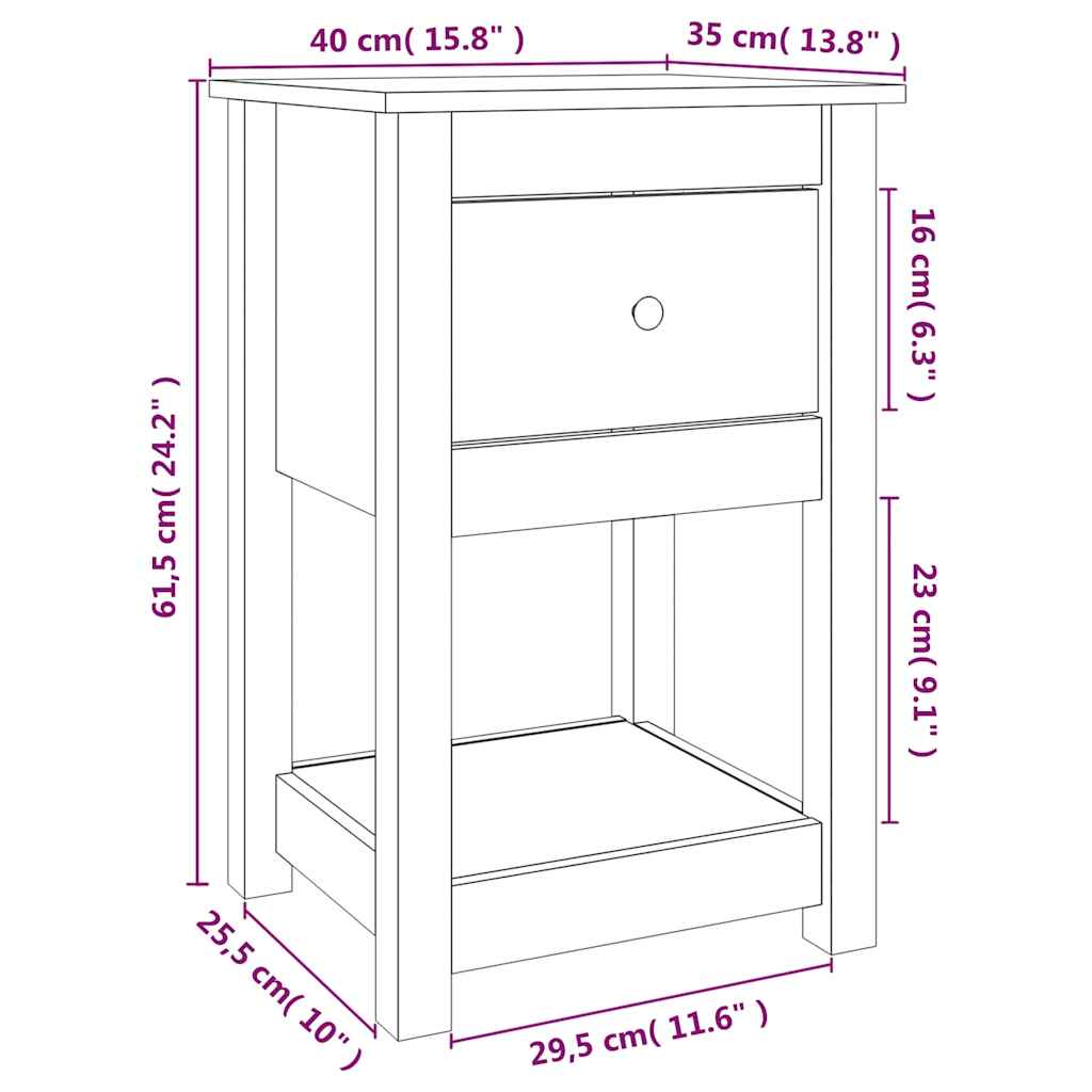 vidaXL Κομοδίνα 2 τεμ. Λευκό 40 x 35 x 61,5 εκ. από Μασίφ Ξύλο Πεύκου