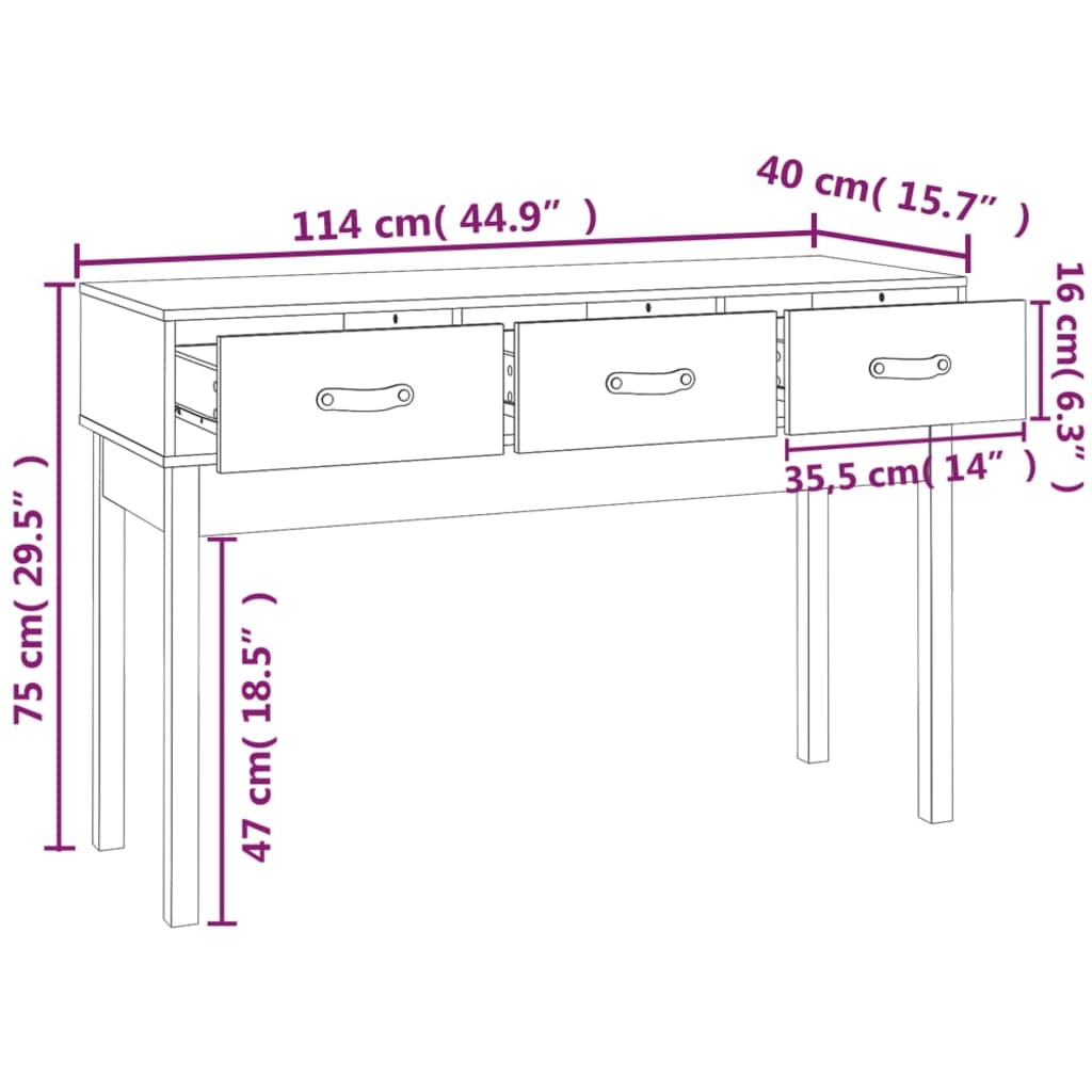 vidaXL Τραπέζι Κονσόλα 114 x 40 x 75 εκ. από Μασίφ Ξύλο Πεύκου