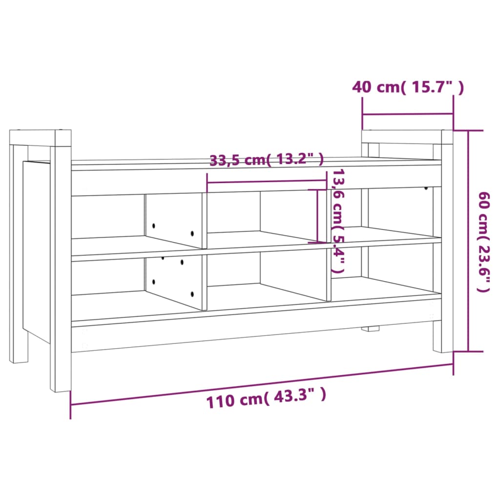vidaXL Παγκάκι Χολ Λευκό 110x40x60 εκ. από Μασίφ Ξύλο Πεύκου