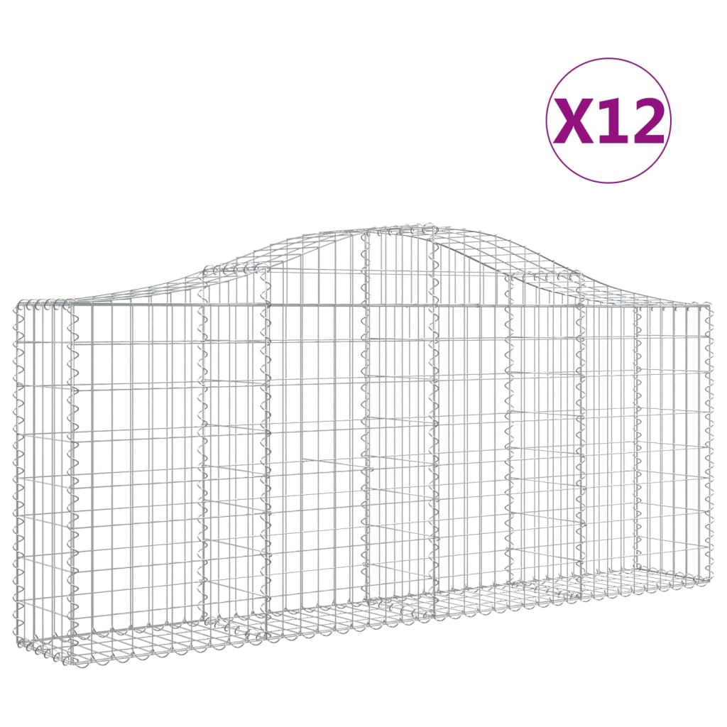 vidaXL Συρματοκιβώτια Τοξωτά 12 τεμ. 200x30x80/100 εκ. Γαλβαν. Ατσάλι