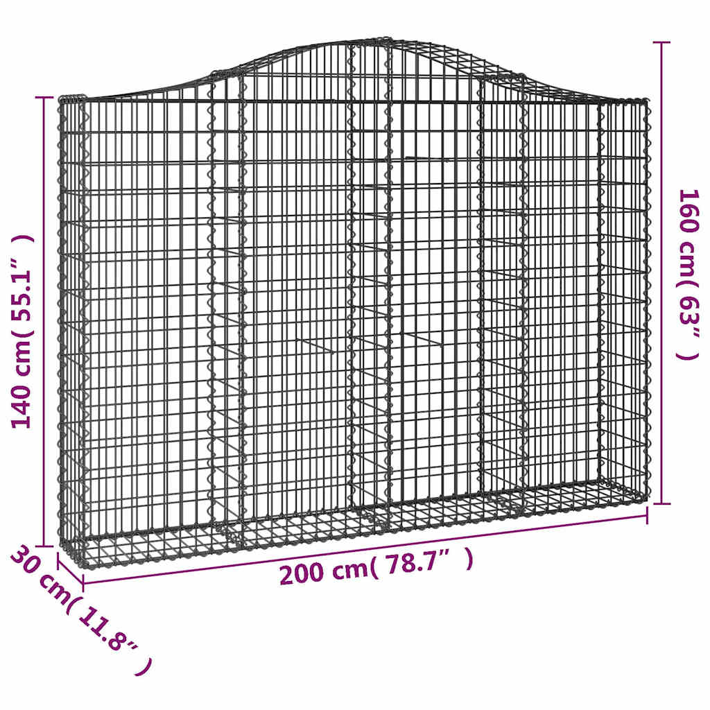 vidaXL Συρματοκιβώτια Τοξωτά 9 τεμ. 200x30x140/160 εκ. Γαλβαν. Ατσάλι