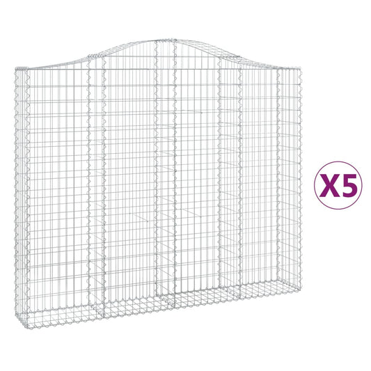 vidaXL Συρματοκιβώτια Τοξωτά 5 τεμ. 200x30x160/180 εκ. Γαλβαν. Ατσάλι