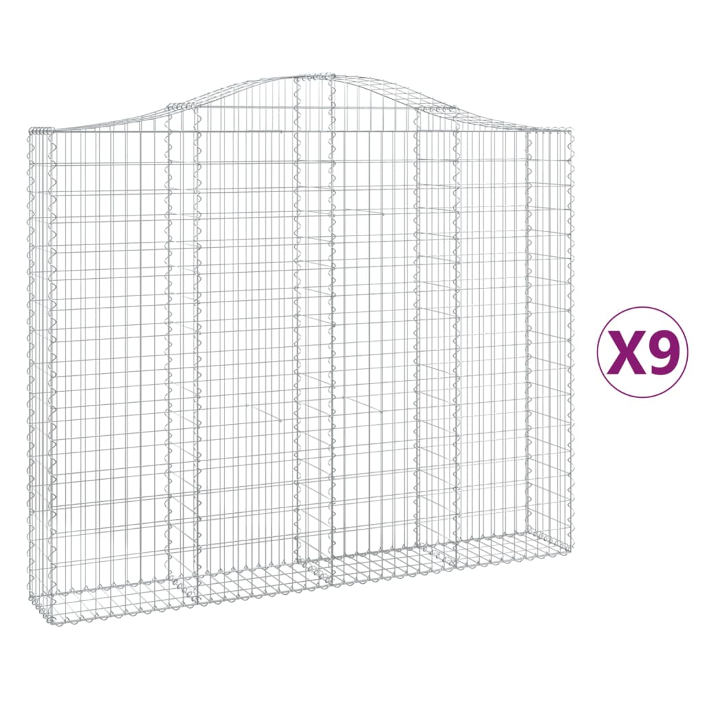 vidaXL Συρματοκιβώτια Τοξωτά 9 τεμ. 200x30x160/180 εκ. Γαλβαν. Ατσάλι