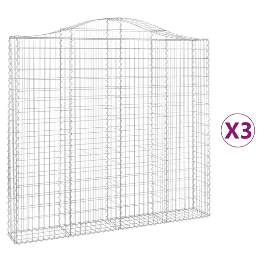 vidaXL Συρματοκιβώτια Τοξωτά 3 τεμ. 200x30x180/200 εκ. Γαλβαν. Ατσάλι
