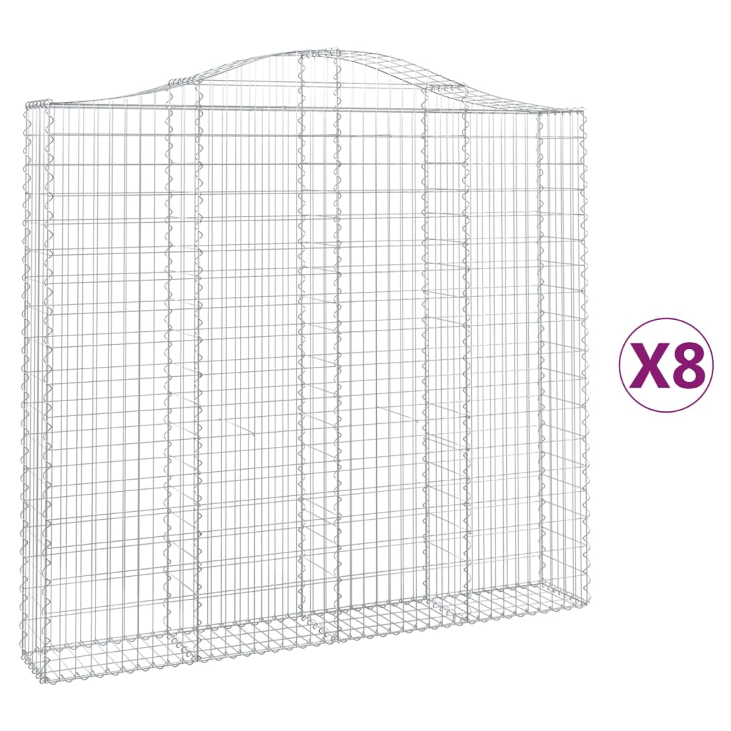 vidaXL Συρματοκιβώτια Τοξωτά 8 τεμ. 200x30x180/200 εκ. Γαλβαν. Ατσάλι