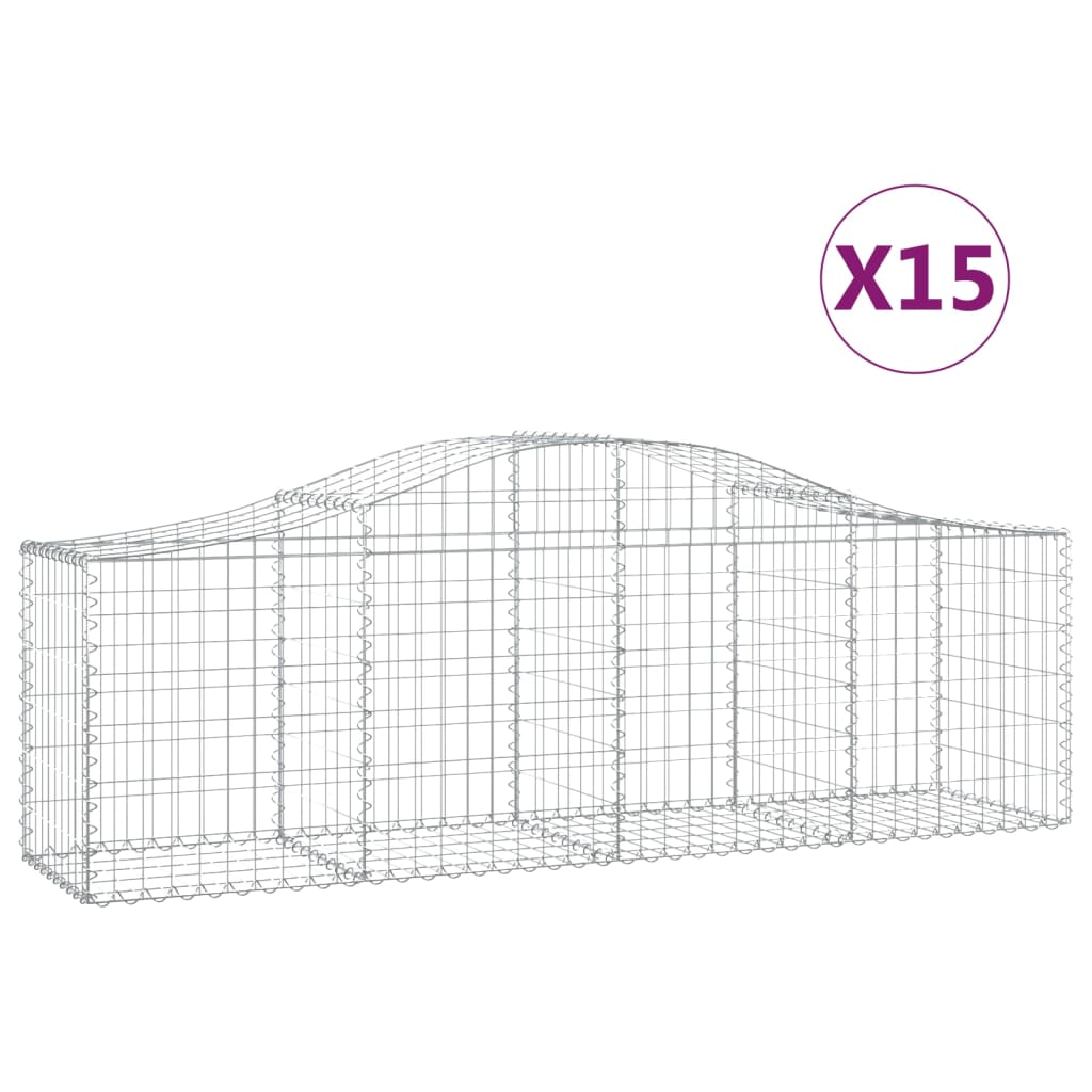 vidaXL Συρματοκιβώτια Τοξωτά 15 τεμ. 200x50x60/80 εκ. Γαλβαν. Ατσάλι
