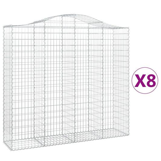 vidaXL Συρματοκιβώτια Τοξωτά 8 τεμ. 200x50x180/200 εκ. Γαλβαν. Ατσάλι