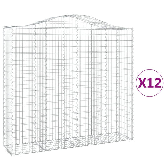 vidaXL Συρματοκιβώτια Τοξωτά 12 τεμ. 200x50x180/200 εκ. Γαλβαν. Ατσάλι