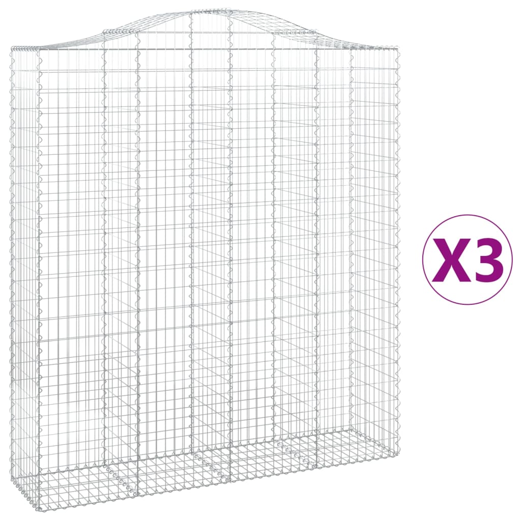 vidaXL Συρματοκιβώτια Τοξωτά 3 τεμ. 200x50x220/240 εκ. Γαλβαν. Ατσάλι