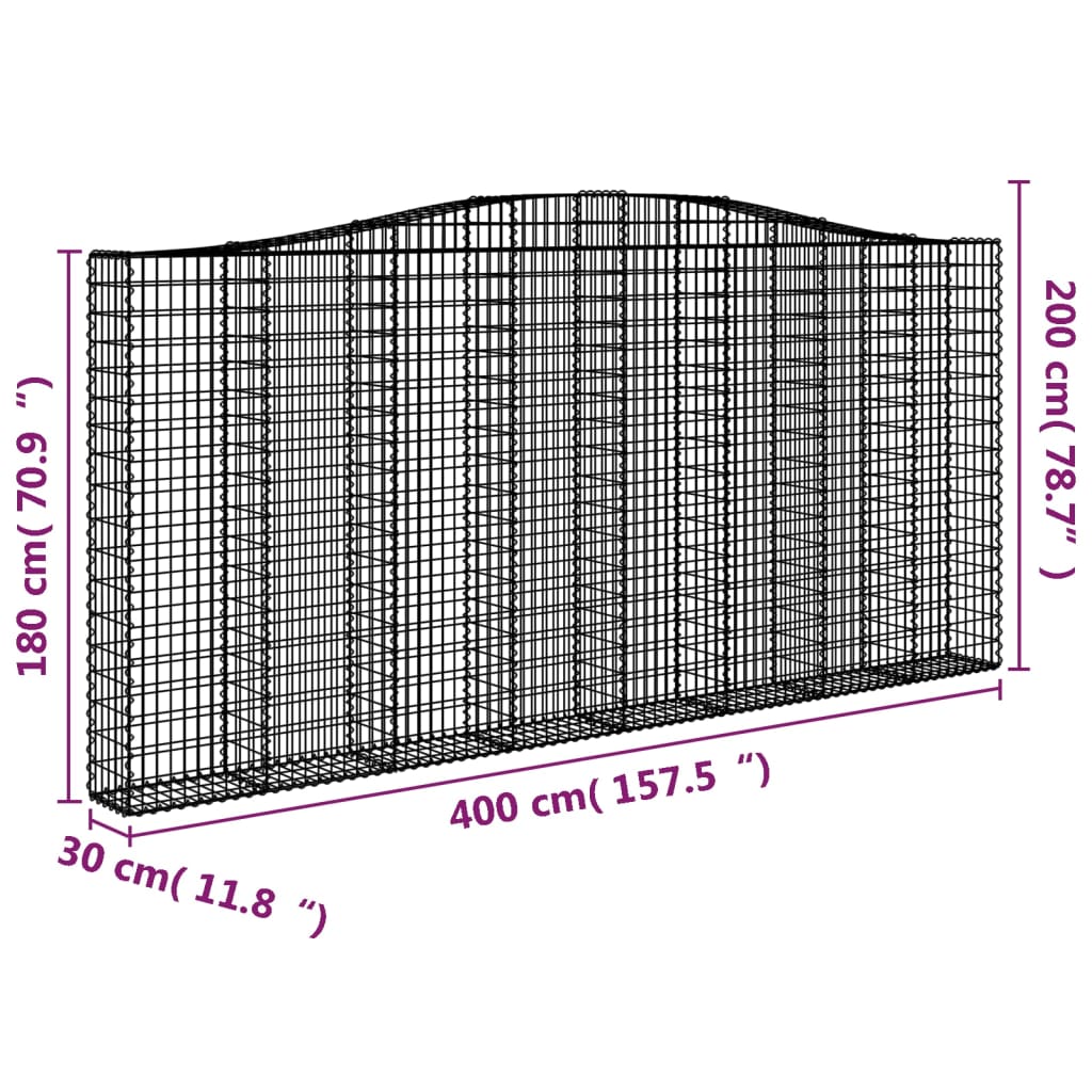 vidaXL Συρματοκιβώτια Τοξωτά 4 τεμ. 400x30x180/200 εκ. Γαλβαν. Ατσάλι