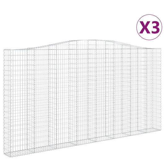 vidaXL Συρματοκιβώτια Τοξωτά 3 τεμ. 400x30x200/220 εκ. Γαλβαν. Ατσάλι