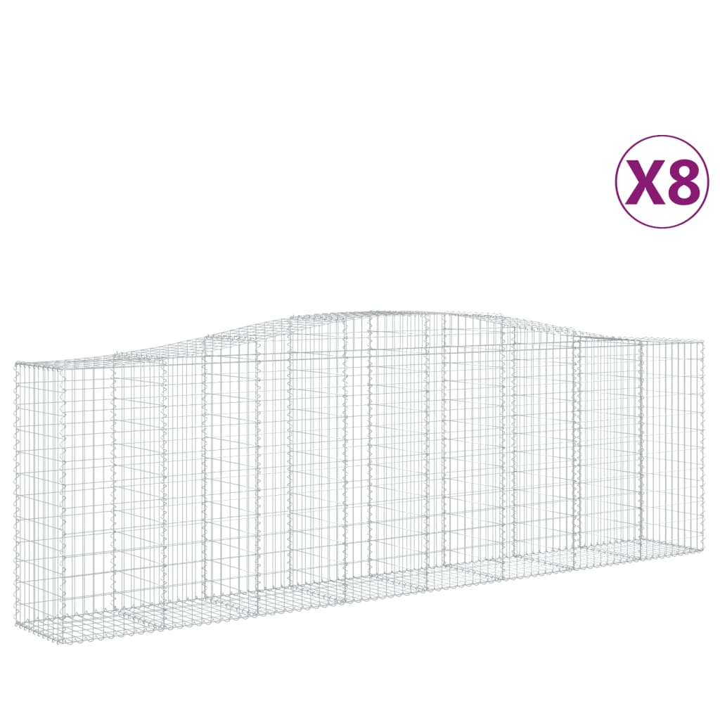 vidaXL Συρματοκιβώτια Τοξωτά 8 τεμ. 400x50x120/140 εκ. Γαλβαν. Ατσάλι