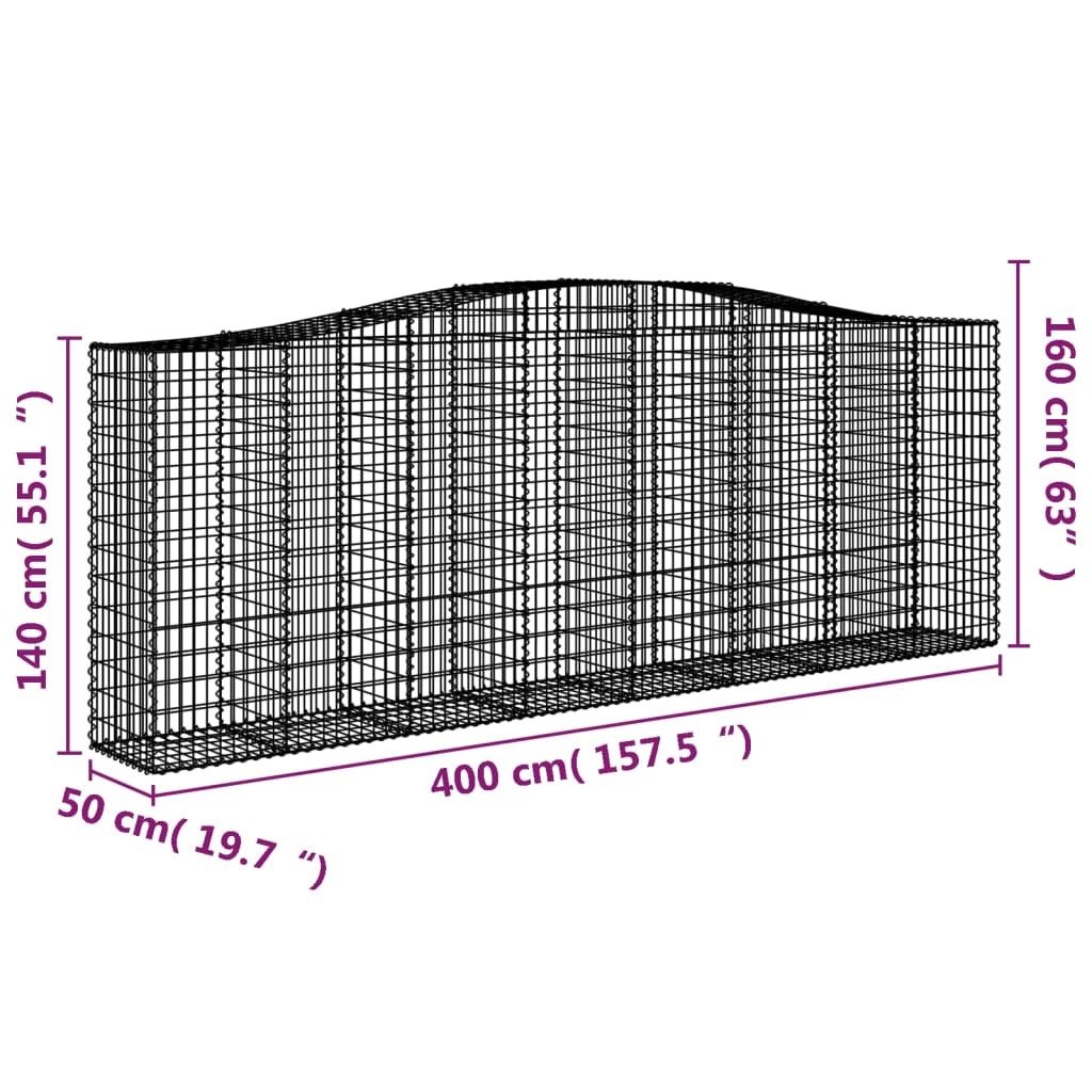 vidaXL Συρματοκιβώτια Τοξωτά 25 τεμ. 400x50x140/160 εκ. Γαλβαν. Ατσάλι
