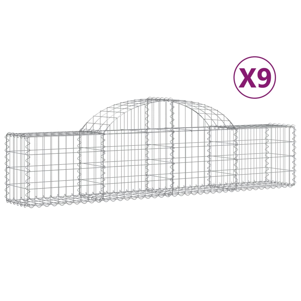vidaXL Συρματοκιβώτια Τοξωτά 9 τεμ. 200x30x40/60 εκ. Γαλβαν. Ατσάλι