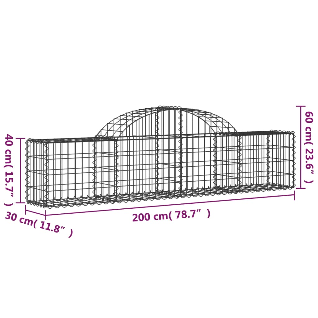 vidaXL Συρματοκιβώτια Τοξωτά 30 τεμ. 200x30x40/60 εκ. Γαλβαν. Ατσάλι
