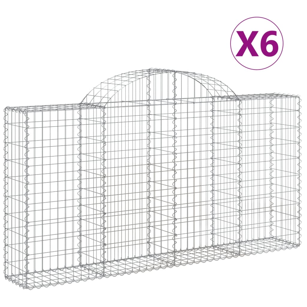 vidaXL Συρματοκιβώτια Τοξωτά 6 τεμ. 200x30x100/120 εκ. Γαλβαν. Ατσάλι