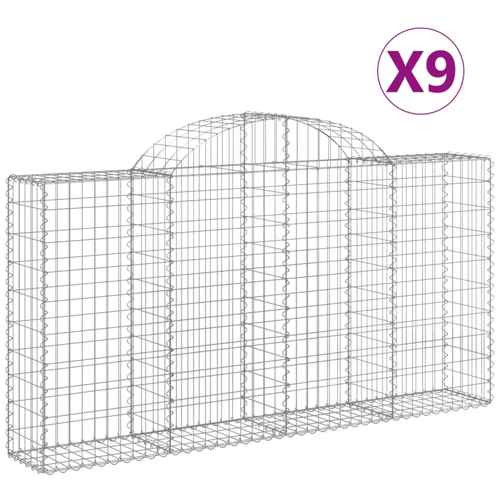 vidaXL Συρματοκιβώτια Τοξωτά 9 τεμ. 200x30x100/120 εκ. Γαλβαν. Ατσάλι