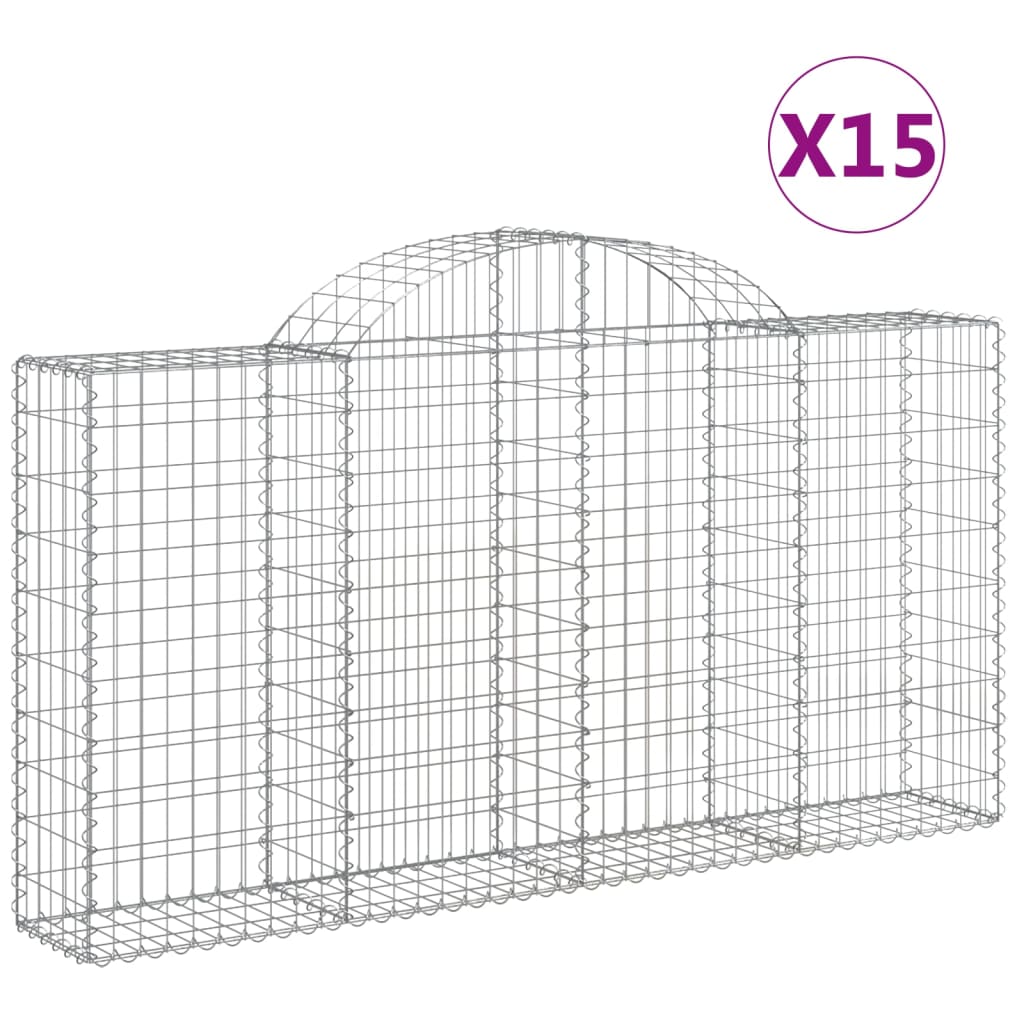 vidaXL Συρματοκιβώτια Τοξωτά 15 τεμ. 200x30x100/120 εκ. Γαλβαν. Ατσάλι
