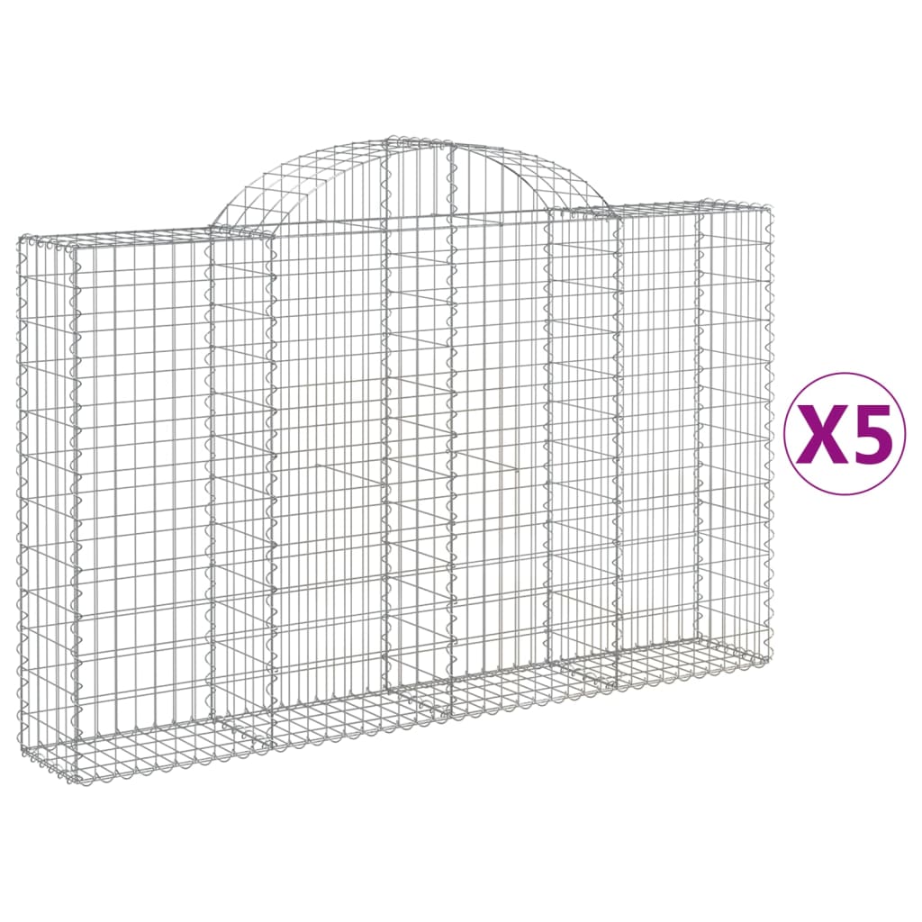 vidaXL Συρματοκιβώτια Τοξωτά 5 τεμ. 200x30x120/140 εκ. Γαλβαν. Ατσάλι