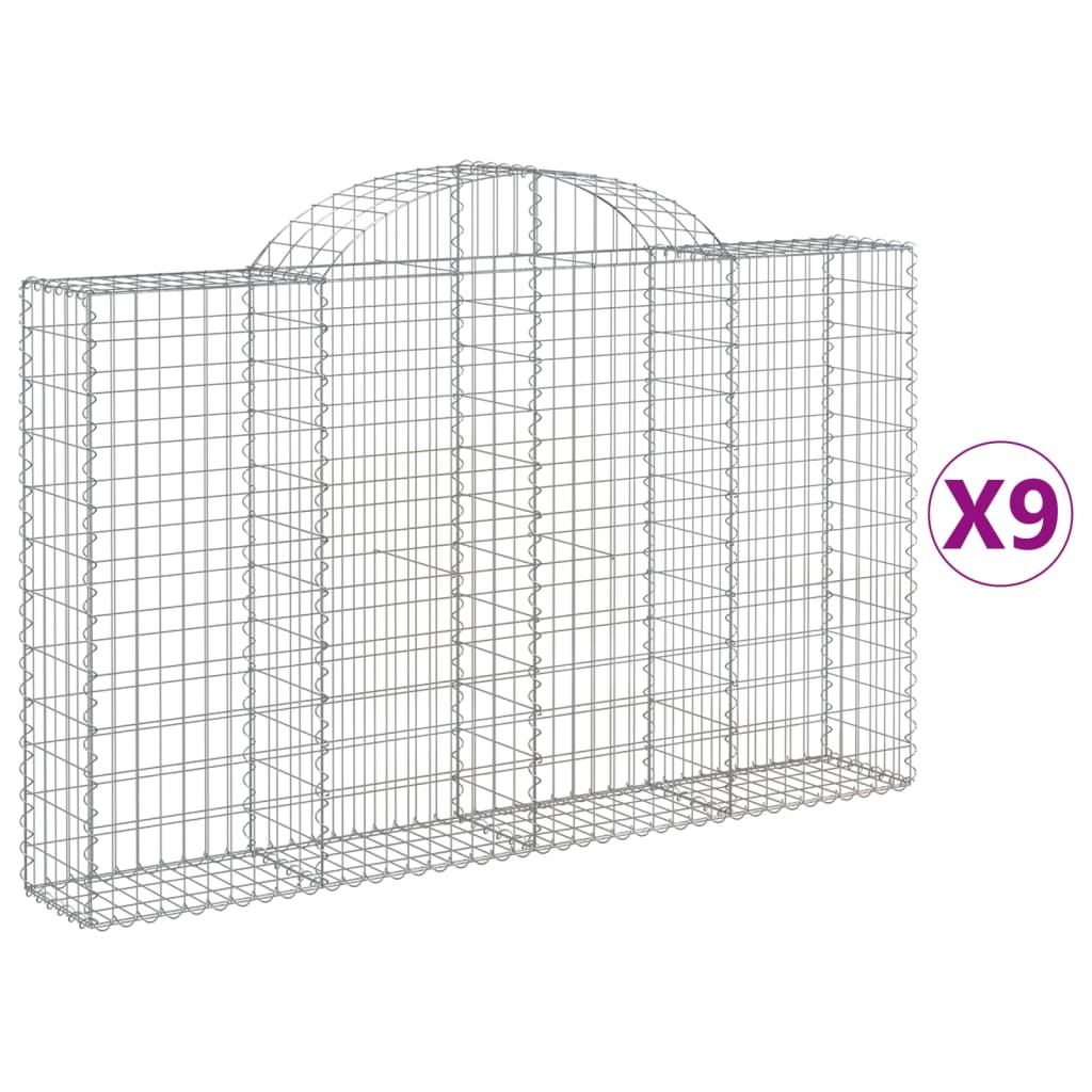 vidaXL Συρματοκιβώτια Τοξωτά 9 τεμ. 200x30x120/140 εκ. Γαλβαν. Ατσάλι