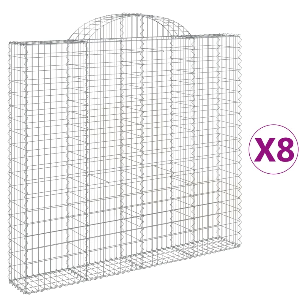 vidaXL Συρματοκιβώτια Τοξωτά 8 τεμ. 200x30x180/200 εκ. Γαλβαν. Ατσάλι