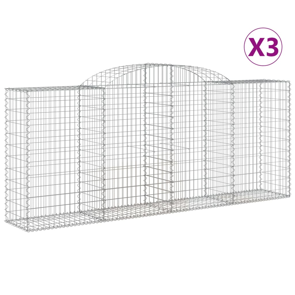 vidaXL Συρματοκιβώτια Τοξωτά 3 τεμ. 300x50x120/140 εκ. Γαλβαν. Ατσάλι