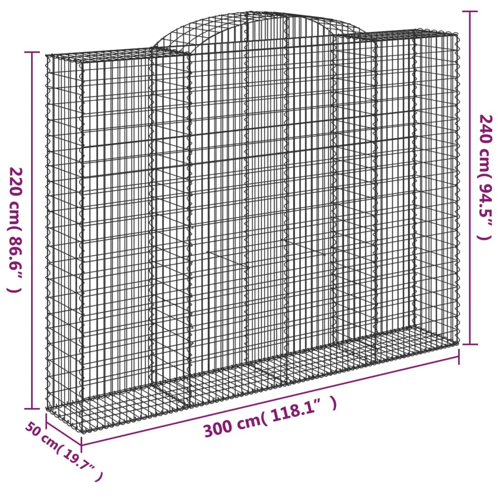 vidaXL Συρματοκιβώτια Τοξωτά 7 τεμ. 300x50x220/240 εκ. Γαλβαν. Ατσάλι